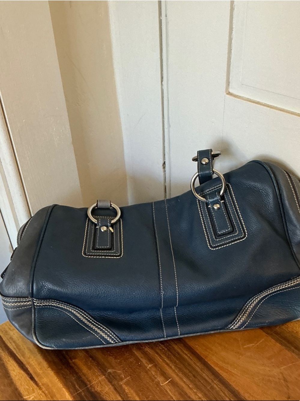 Coach Blue Leather Shoulder Bag with Silver Hardware - Picture 3 of 8